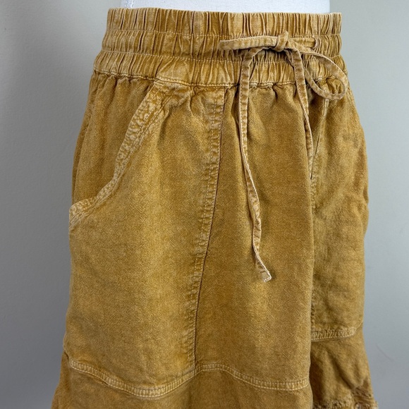 Pilcro Flounced Linen Blend High Waist Mini Skirt in Washed Mustard Size Medium - Picture 3 of 8